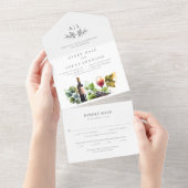 水エレガント色モノグラムヴィンヤード結婚ズ オールインワン招待状 (貼ってはがせる)