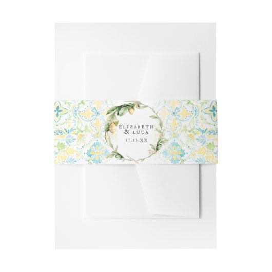 水エレガント色モノグラ地中海のム結婚ズ 招待状ベリーバンド (正面例)