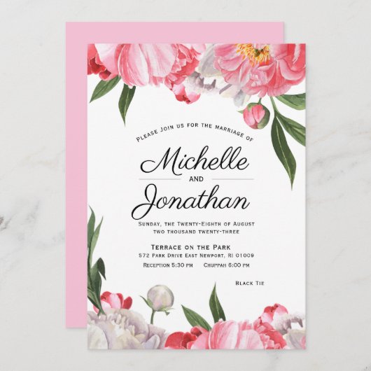 水エレガント色ユダヤフローラ招待状 招待状 (正面/裏面)