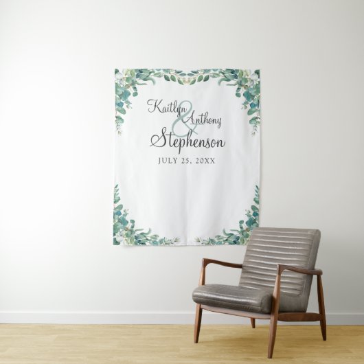 水エレガント色ユーカリの結婚写真ブース タペストリー (インサイチュ)