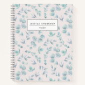 水エレガント色ユーカリパーソナライズされたレシピ ノートブック (正面)