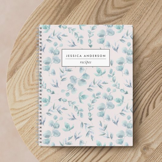 水エレガント色ユーカリパーソナライズされたレシピ ノートブック