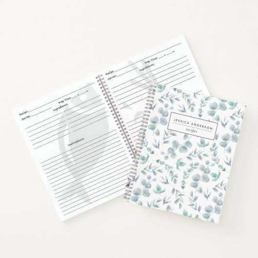 水エレガント色ユーカリパーソナライズされたレシピ ノートブック (内部)
