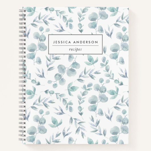 水エレガント色ユーカリパーソナライズされたレシピ ノートブック (正面)