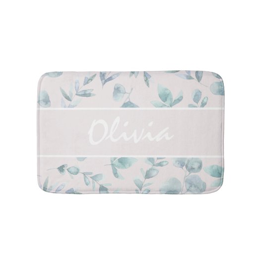 水エレガント色ユーカリパーソナライズされた名 バスマット (正面)