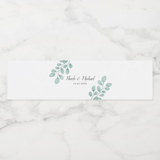 水エレガント色ユーカリパーソナライズされた結婚ス ペットボトルラベル (シングルラベル)