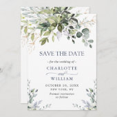 水エレガント色ユーカリフローラ結婚ズ セーブザデート (正面/裏面)