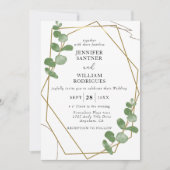 水エレガント色ユーカリフローラ結婚ズ 招待状 (正面)