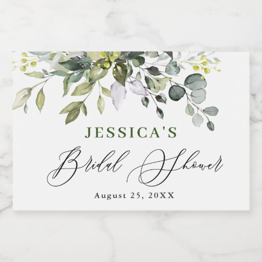 水エレガント色ユーカリブライダルシャワー スパークリングワインラベル (シングルラベル)