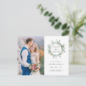 水エレガント色ユーカリリース保存日付 案内ポストカード (スタンド正面)