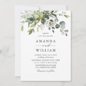 水エレガント色ユーカリ写真結婚QR 招待状 (正面)