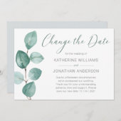 水エレガント色ユーカリ日付の変更 案内状 (正面/裏面)