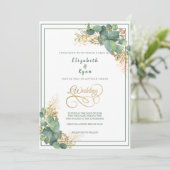 水エレガント色ユーカリ植物金ゴールドフィリグリー 招待状 (スタンド正面)