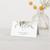 水エレガント色ユーカリ結婚のテーブル プレイスカード (裏面)