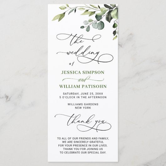 水エレガント色ユーカリ結婚の儀式 プログラム (正面)