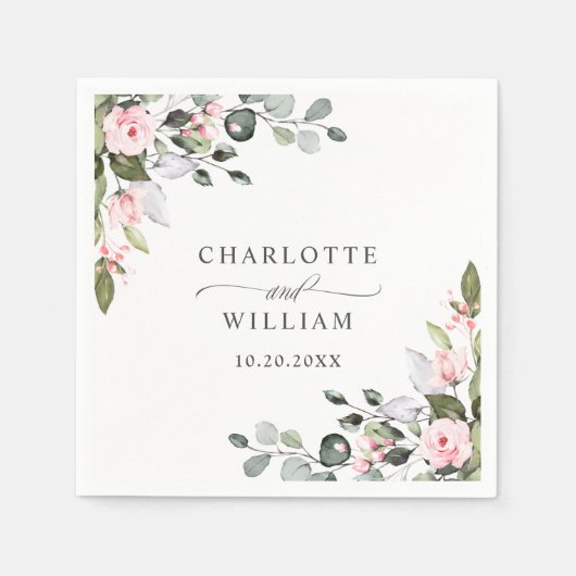 水エレガント色ユーカリ結婚の紙ナプキン スタンダードカクテルナプキン (正面)