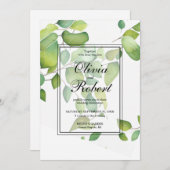 水エレガント色ユーカリ結婚の緑 招待状 (正面/裏面)