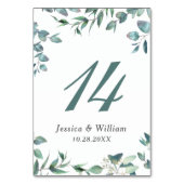 水エレガント色ユーカリ結婚の表番号 テーブルナンバー (裏面)