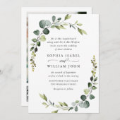 水エレガント色ユーカリ結婚のQRコード 招待状 (正面/裏面)