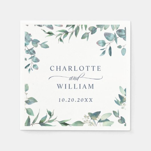 水エレガント色ユーカリ結婚ス紙 スタンダードカクテルナプキン (正面)