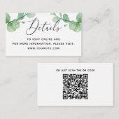 水エレガント色ユーカリ結婚ス詳細+ QR エンクロージャーカード (正面/裏面)