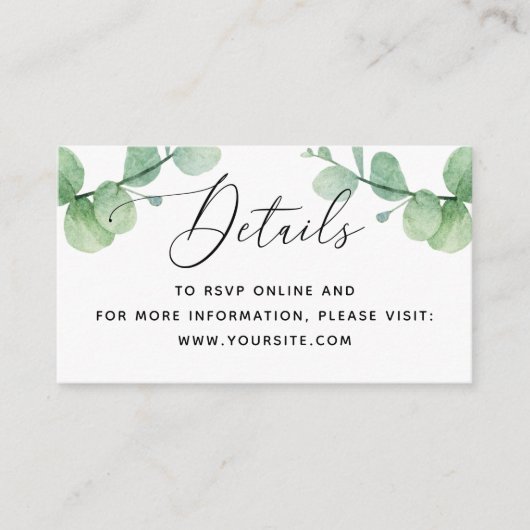 水エレガント色ユーカリ結婚ス詳細+ QR エンクロージャーカード (正面)