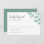 水エレガント色ユーカリ結婚ス 出欠カード (正面/裏面)