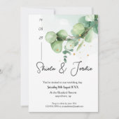 水エレガント色ユーカリ結婚ス 招待状 (正面)