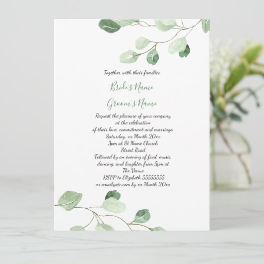 水エレガント色ユーカリ結婚ス 招待状 (スタンド正面)