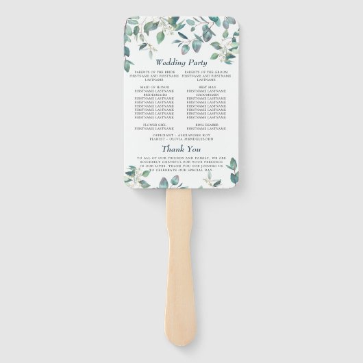 水エレガント色ユーカリ結婚式 プログラム ハンドファン (裏面)