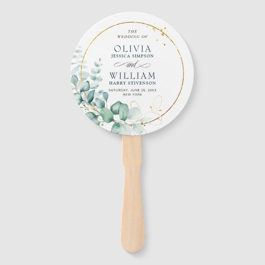 水エレガント色ユーカリ結婚式 プログラム ハンドファン (正面)