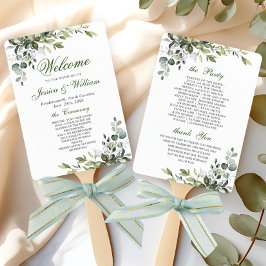 水エレガント色ユーカリ結婚式 プログラム ハンドファン