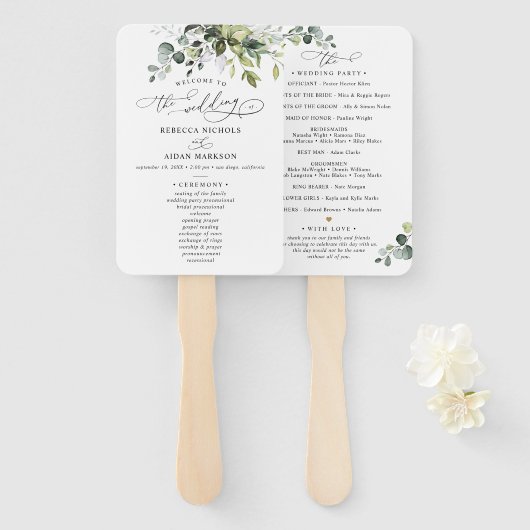 水エレガント色ユーカリ緑結婚草の葉 ハンドファン (正面&裏面)