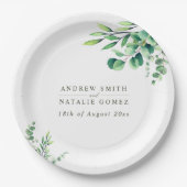水エレガント色ユーカリ緑結婚草 ペーパープレート (正面)