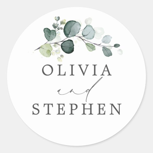 水エレガント色ユーカリ緑結婚草 ラウンドシール (正面)