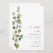 水エレガント色ユーカリ緑結婚草 招待状 (正面/裏面)