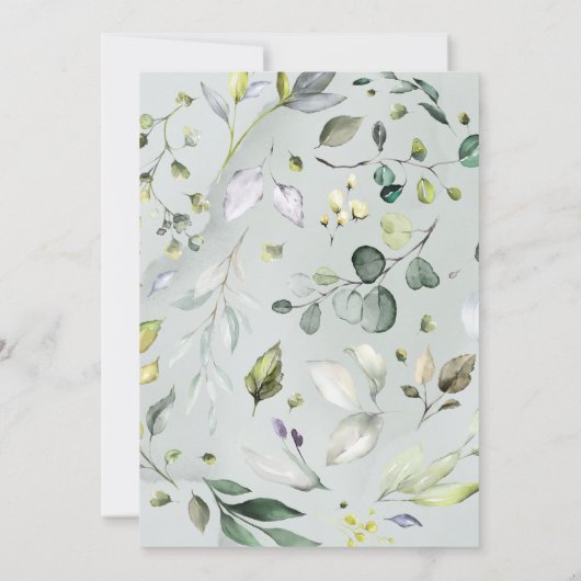 水エレガント色ユーカリ緑結婚草 招待状 (裏面)