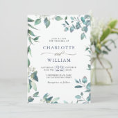 水エレガント色ユーカリ緑結婚草 招待状 (スタンド正面)