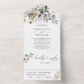 水エレガント色ユーカリ赤面バラ結婚 オールインワン招待状 (内側)