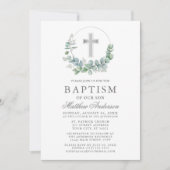 水エレガント色ユーカリ銀バプテスマ 招待状 (正面)