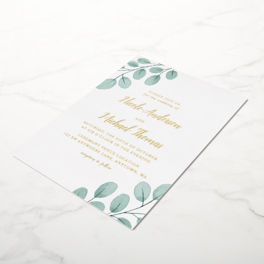 水エレガント色ユーカ結婚リ金ゴールド 箔招待状 (回転した状態)