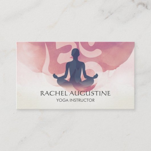 水エレガント色ヨガ瞑想ポーズオムシンボル 名刺 (正面)