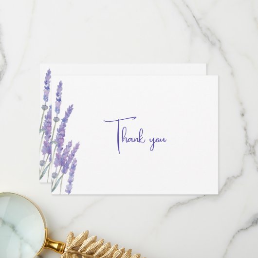 水エレガント色ラベンダーの花結婚の サンキューカード (正面/裏面インサイチュ)