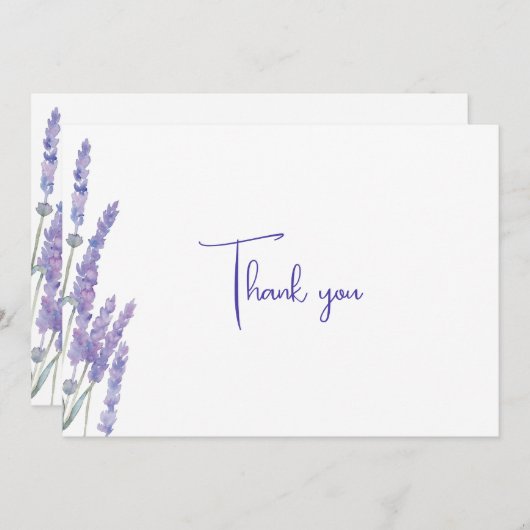 水エレガント色ラベンダーの花結婚の サンキューカード (正面/裏面)