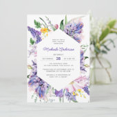 水エレガント色ラベンダーパープルベビーシャワー 招待状 (スタンド正面)