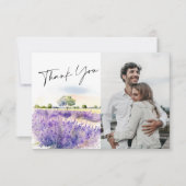 水エレガント色ラベンダーフラワーフィールドフォト サンキューカード (正面)