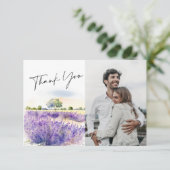 水エレガント色ラベンダーフラワーフィールドフォト サンキューカード (スタンド正面)
