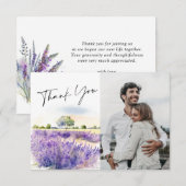 水エレガント色ラベンダーフラワーフィールドフォト サンキューカード (正面/裏面)