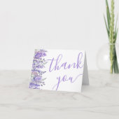水エレガント色ラベンダーフローラブライダルシャワー サンキューカード (正面)