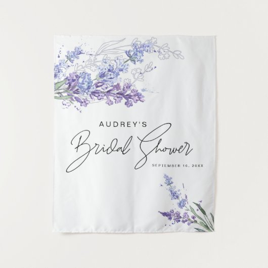 水エレガント色ラベンダーフローラブライダルシャワー タペストリー (正面)